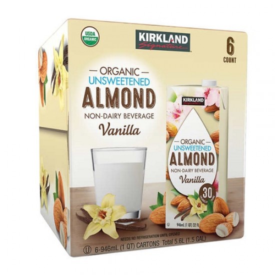Kirkland Organic Unsweetened Almond Non-Dairy Beverage/Milk Vanilla 946ml X 6 Packs